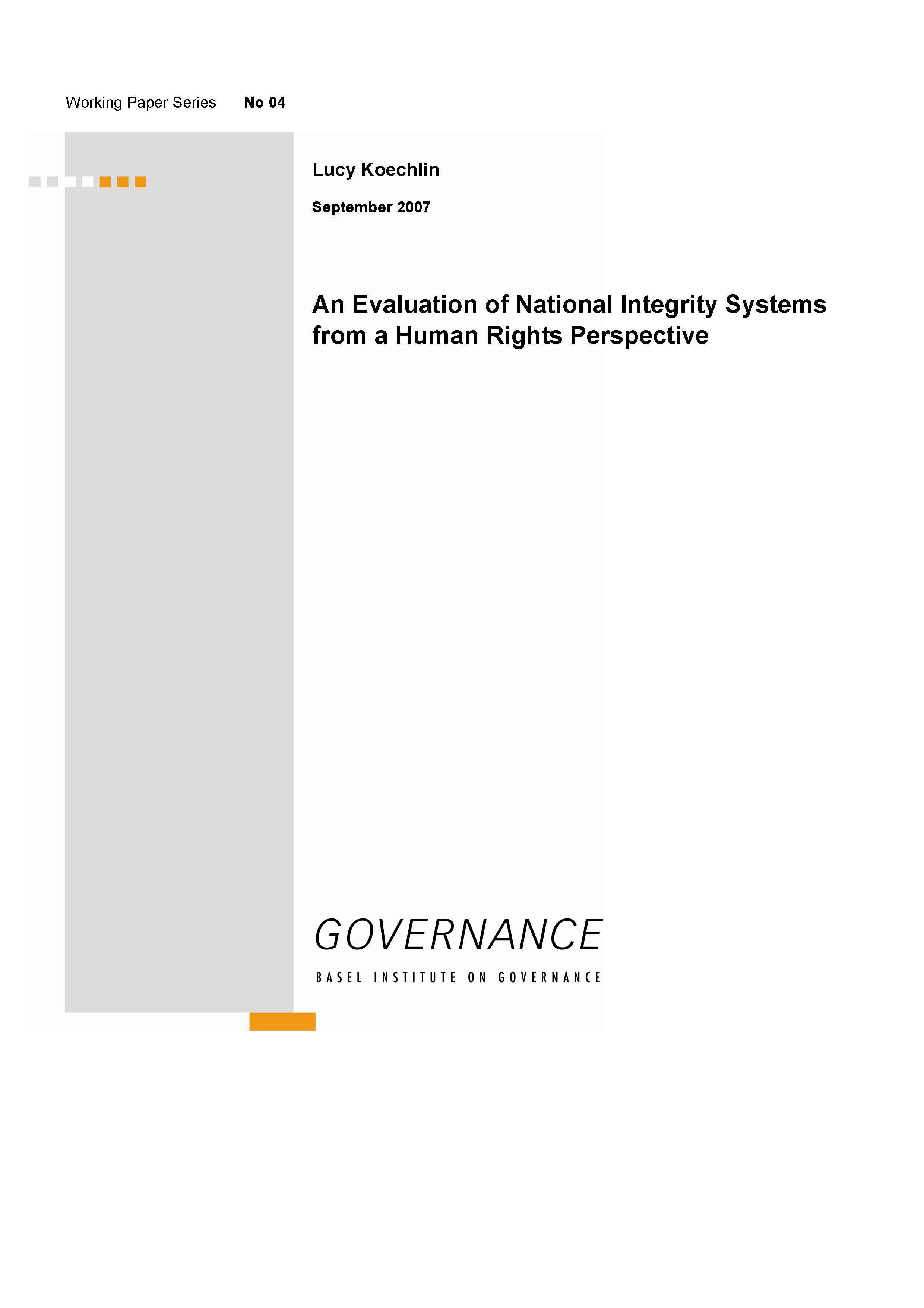 Working Paper 4: An evaluation of national integrity systems from a human rights perspective