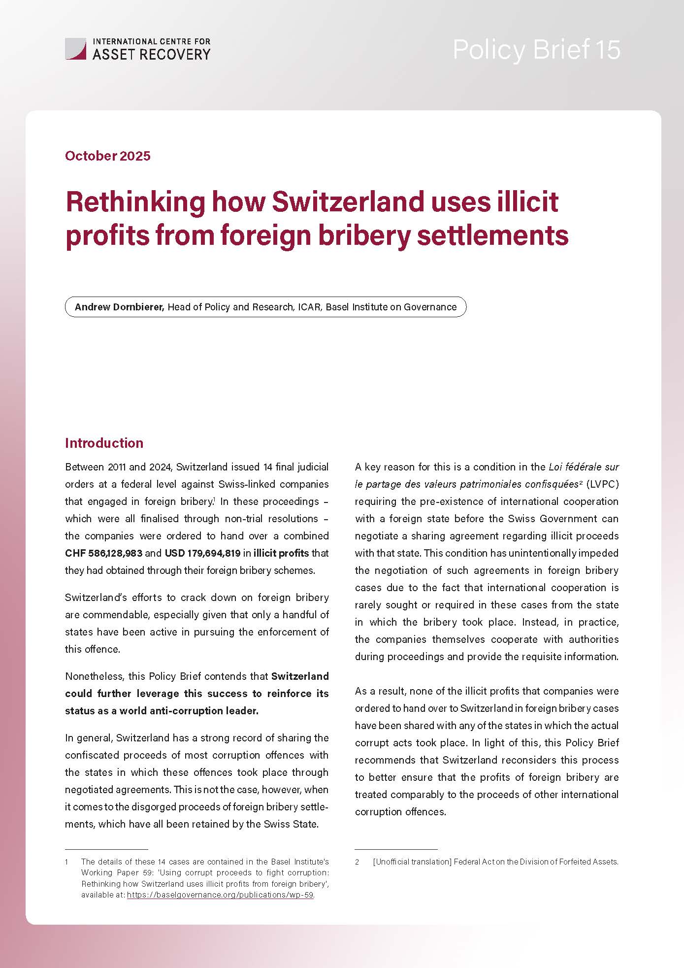 Cover page of Policy Brief 15