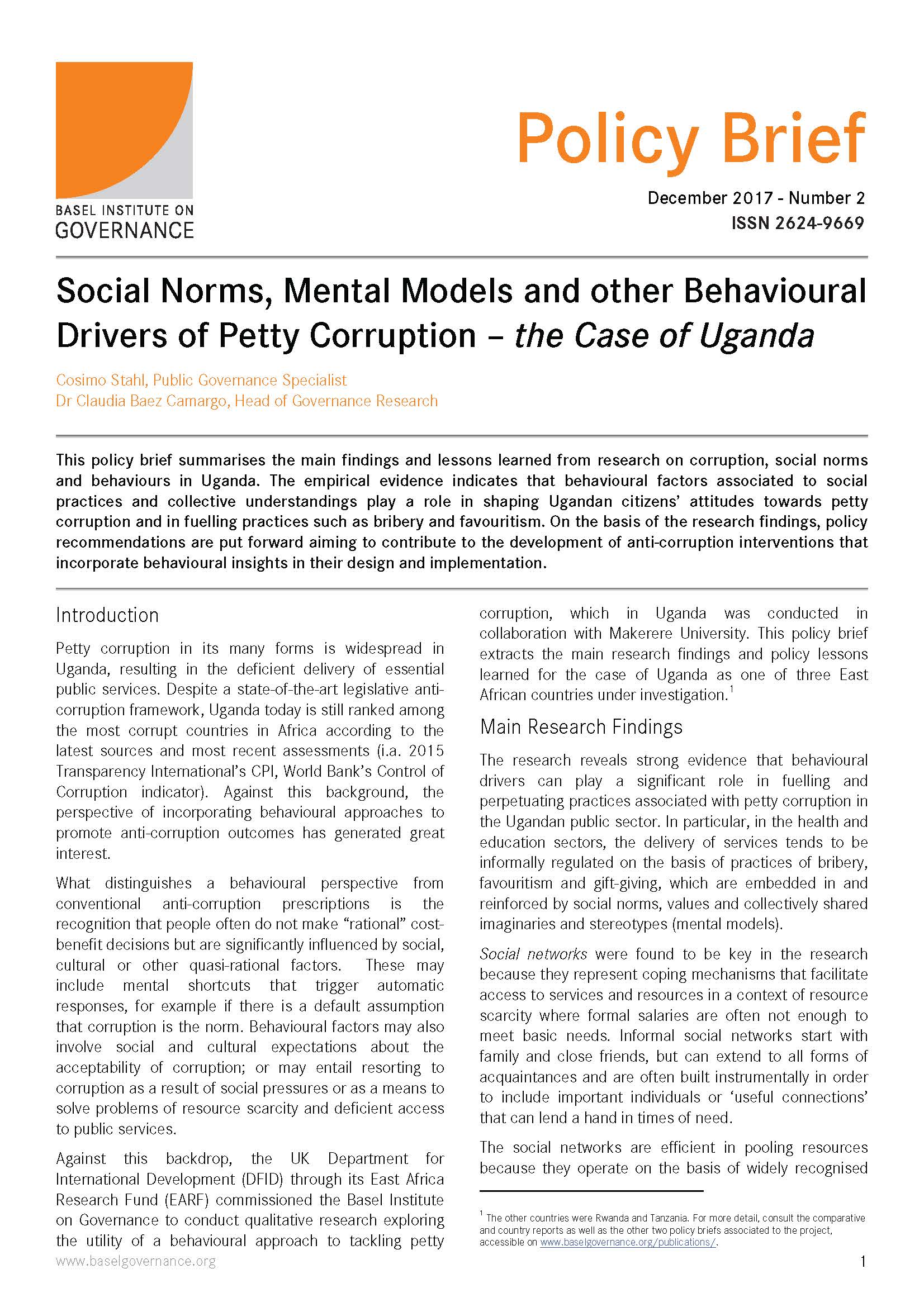 Cover page of Policy Brief 2