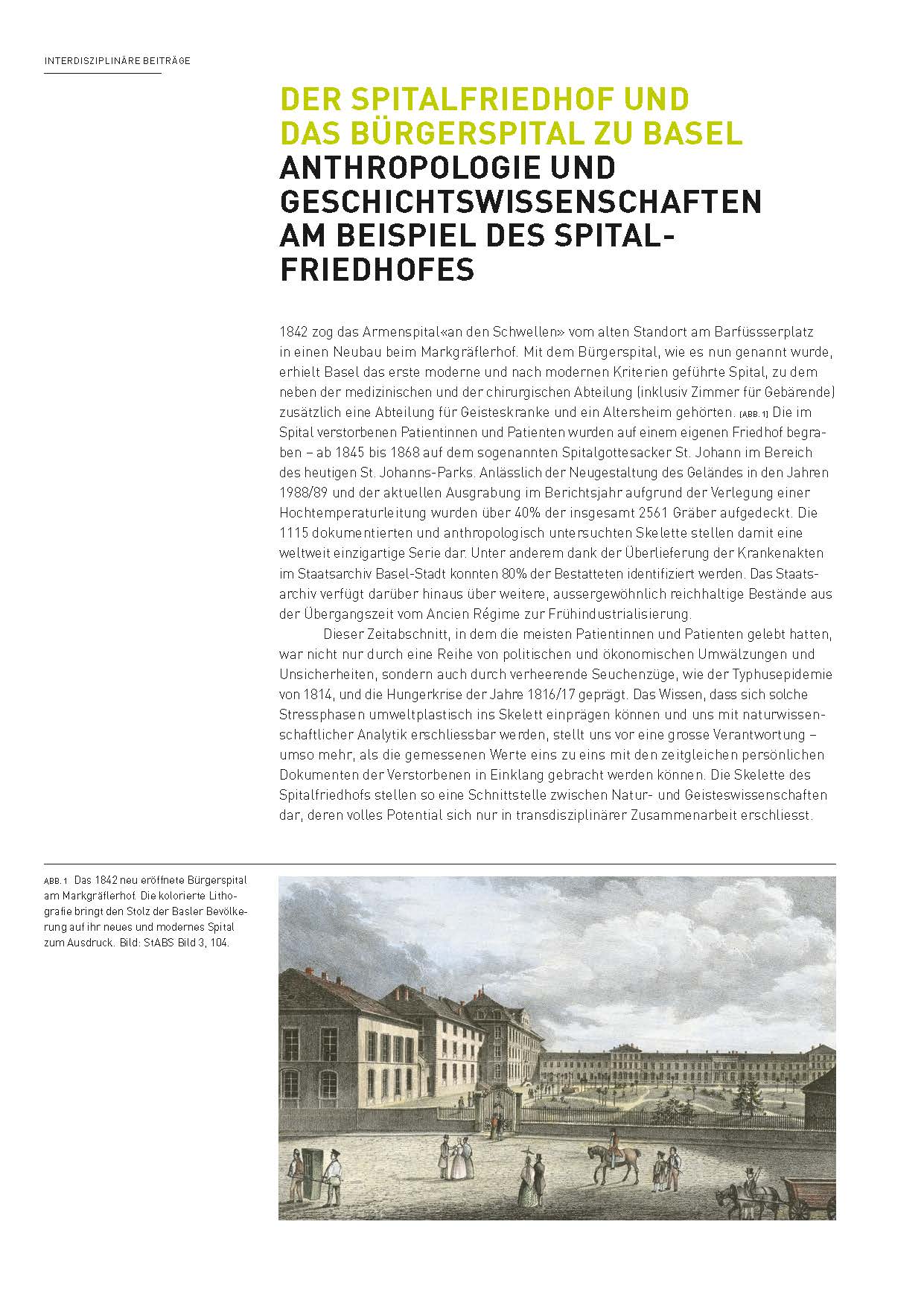 Seite mit Abbildung des 1842 neu eröffneten Bürgerspitals am Markgräflerhof
