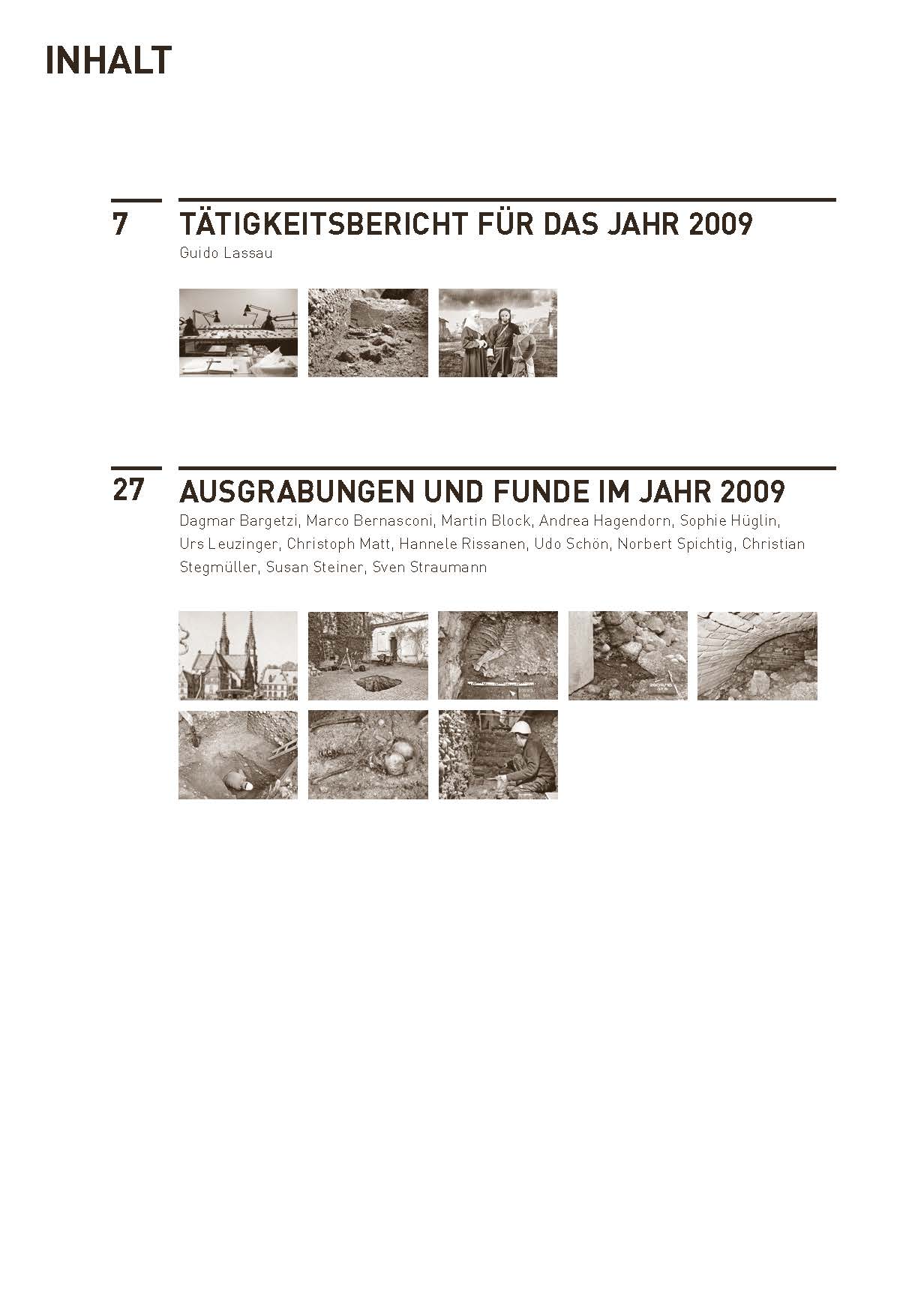 Inhaltsverzeichnis des Jahresberichts 2009
