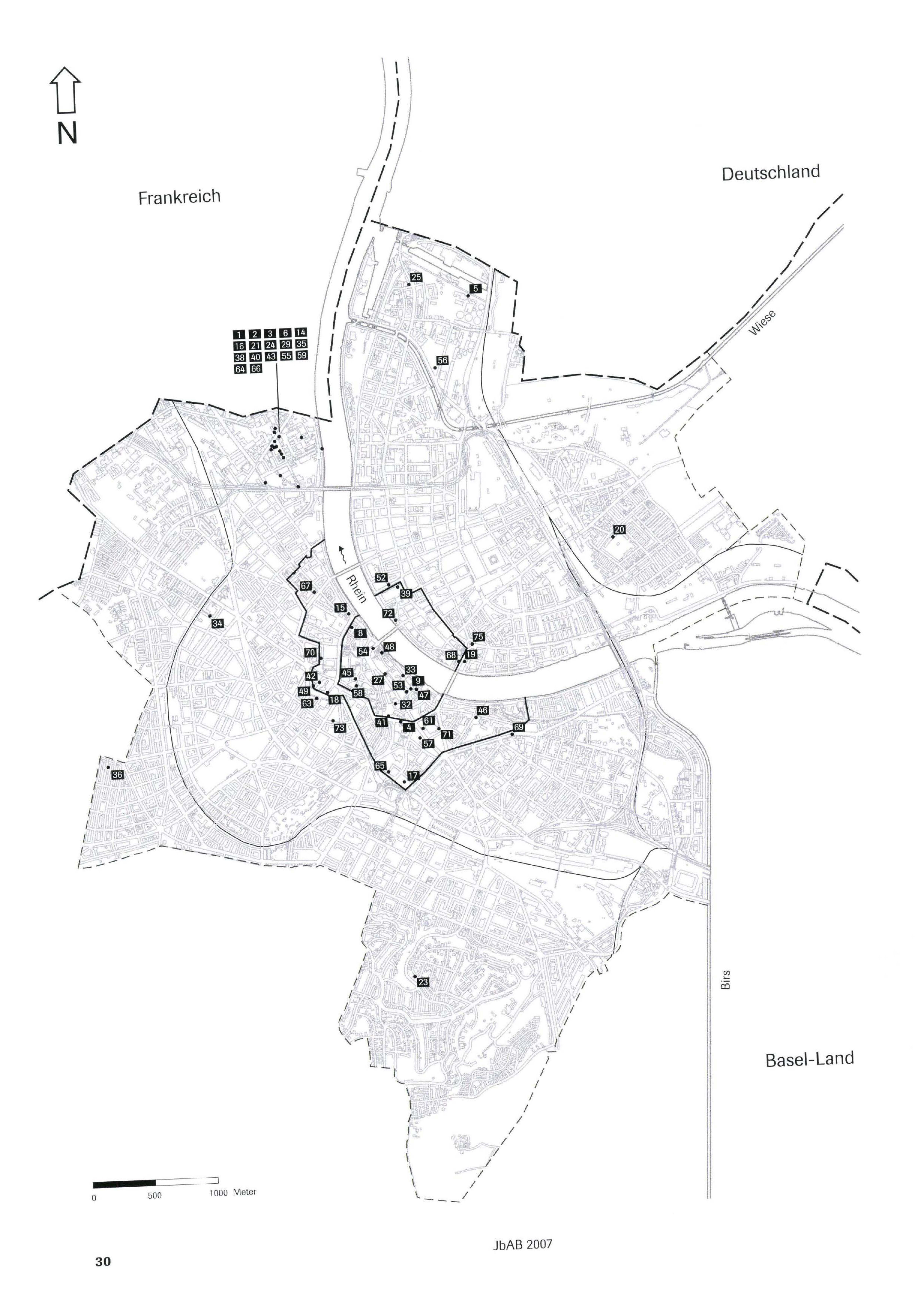 Kantonskarte mit Übersicht über die Ausgrabungen und Funde im Jahr 2007