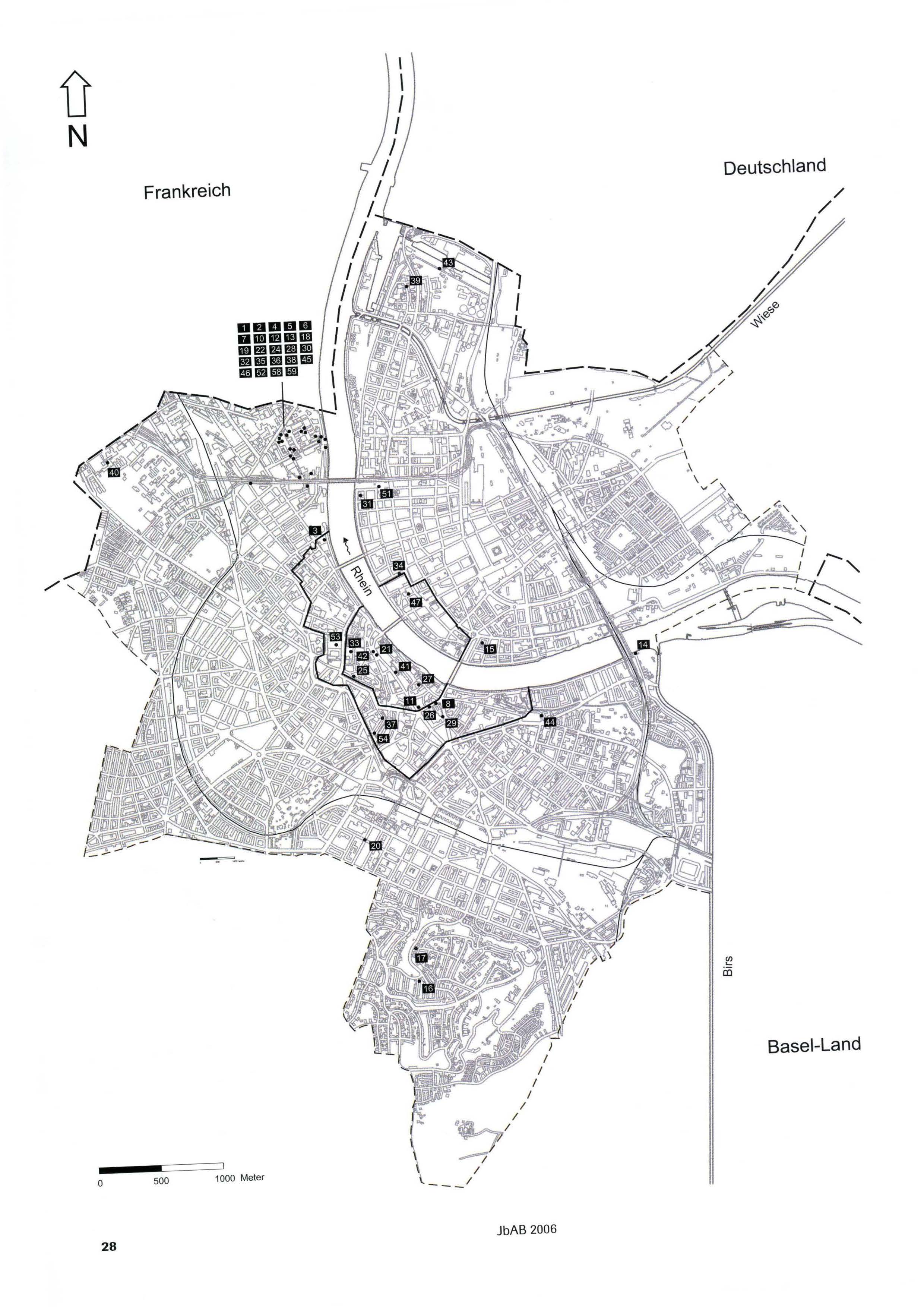 Kantonskarte mit Übersicht über die Ausgrabungen und Funde im Jahr 2006