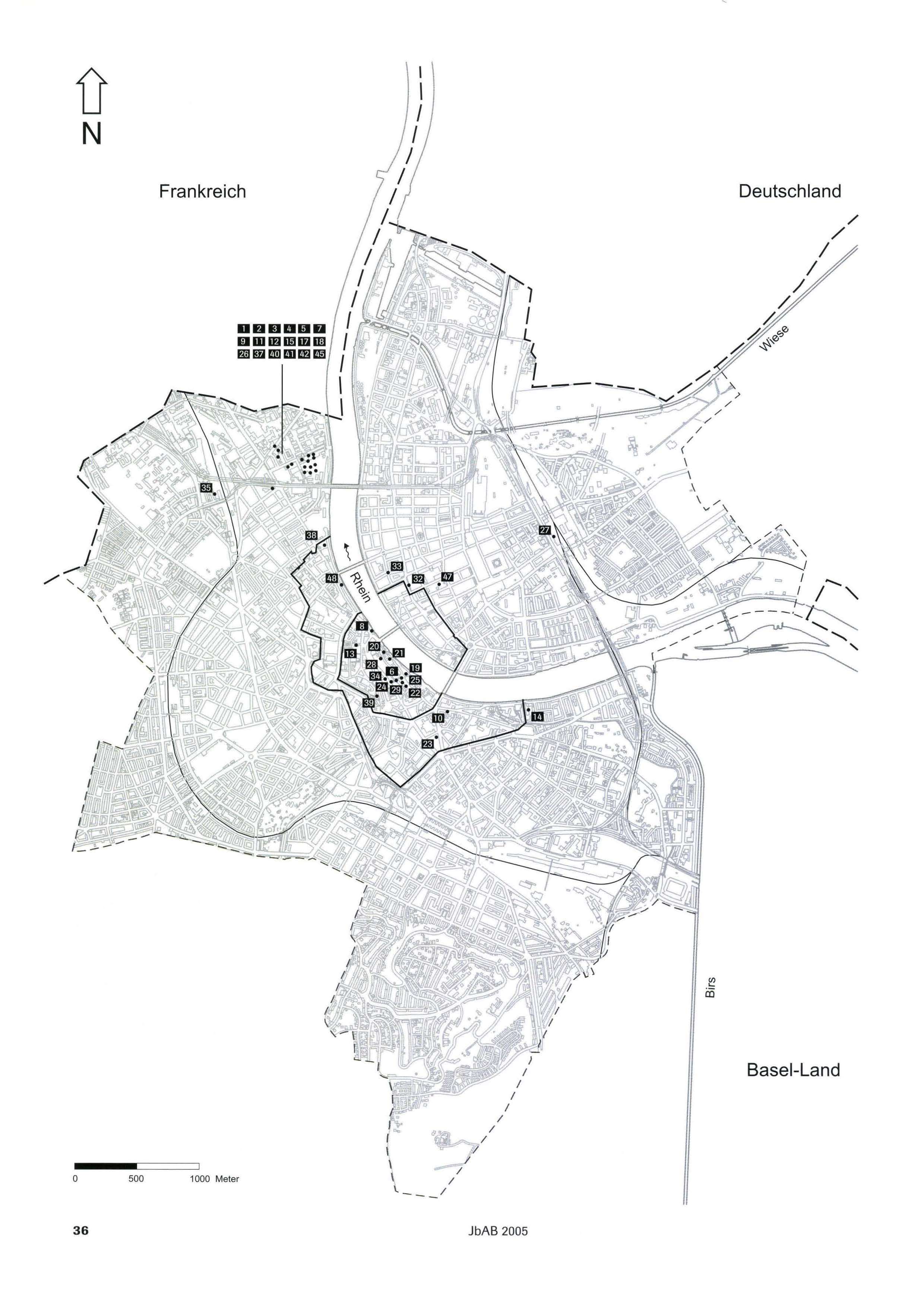 Kantonskarte mit Übersicht über die Ausgrabungen und Funde im Jahr 2005