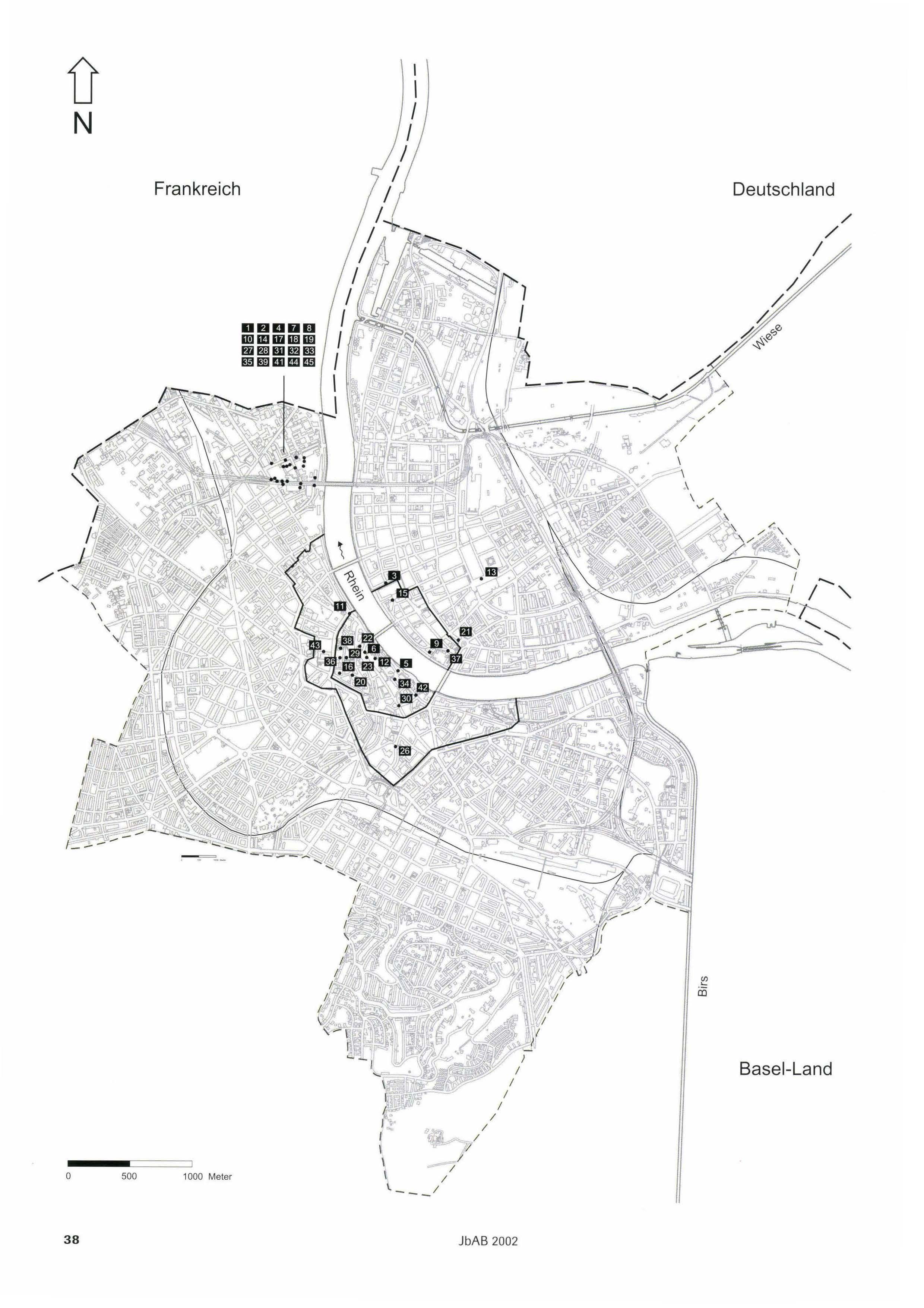 Kantonskarte mit Übersicht über die Ausgrabungen und Funde im Jahr 2002
