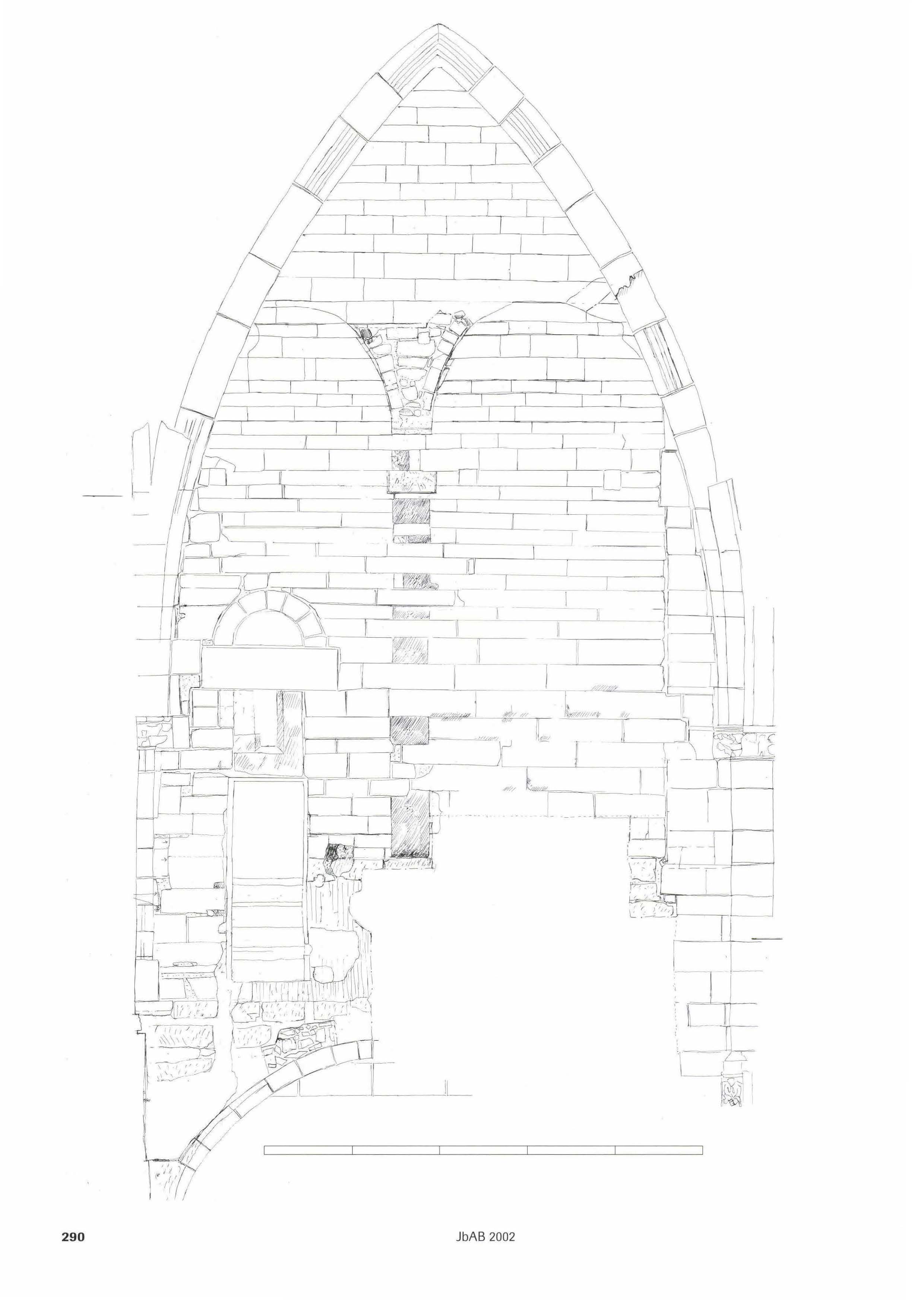 Münster. Zeichnerische Darstellung der Südwand des Georgsturms im Bereich der Orgelempore