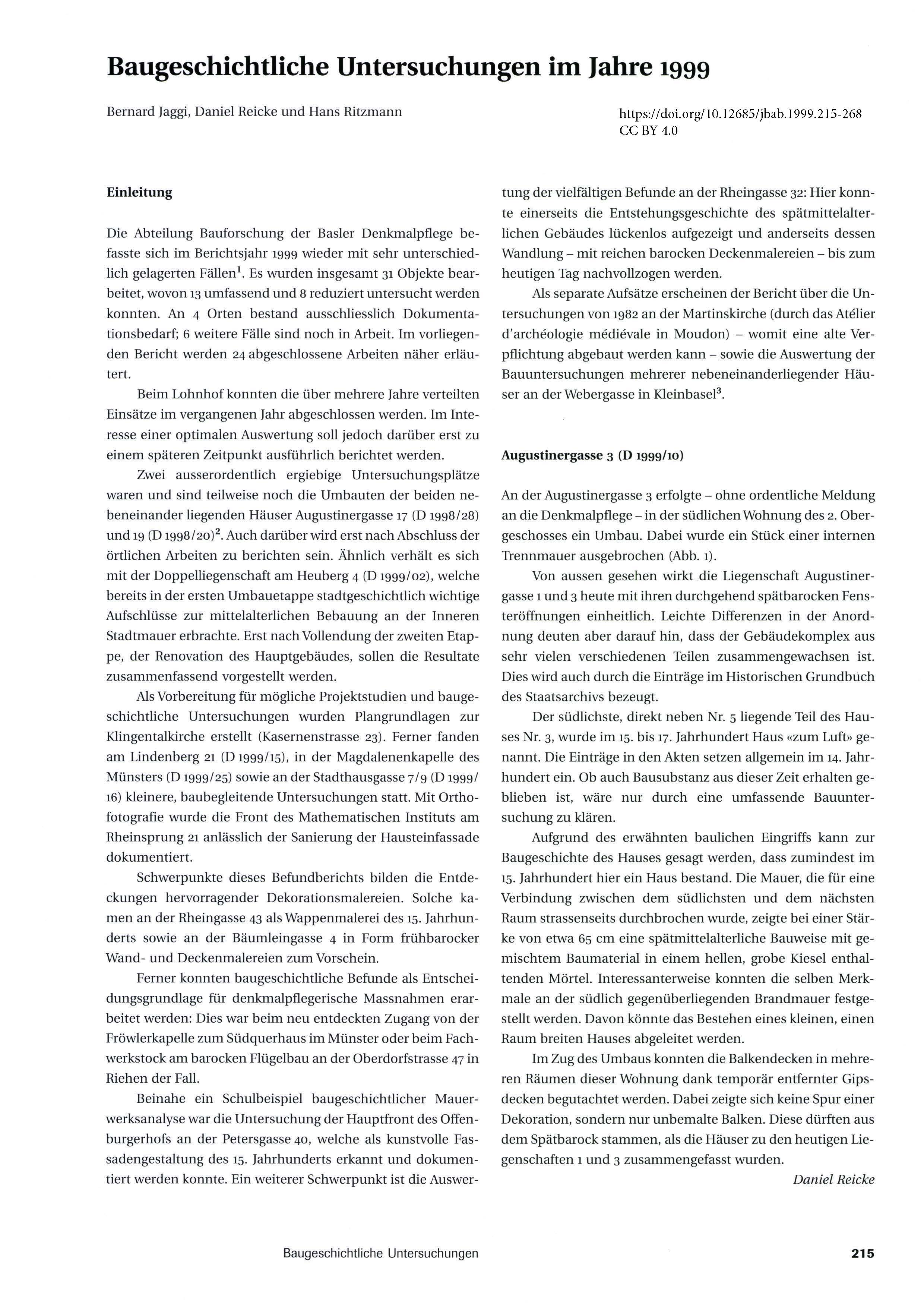 Erste Seite des Artikels zur Bauforschung im Jahr 1999