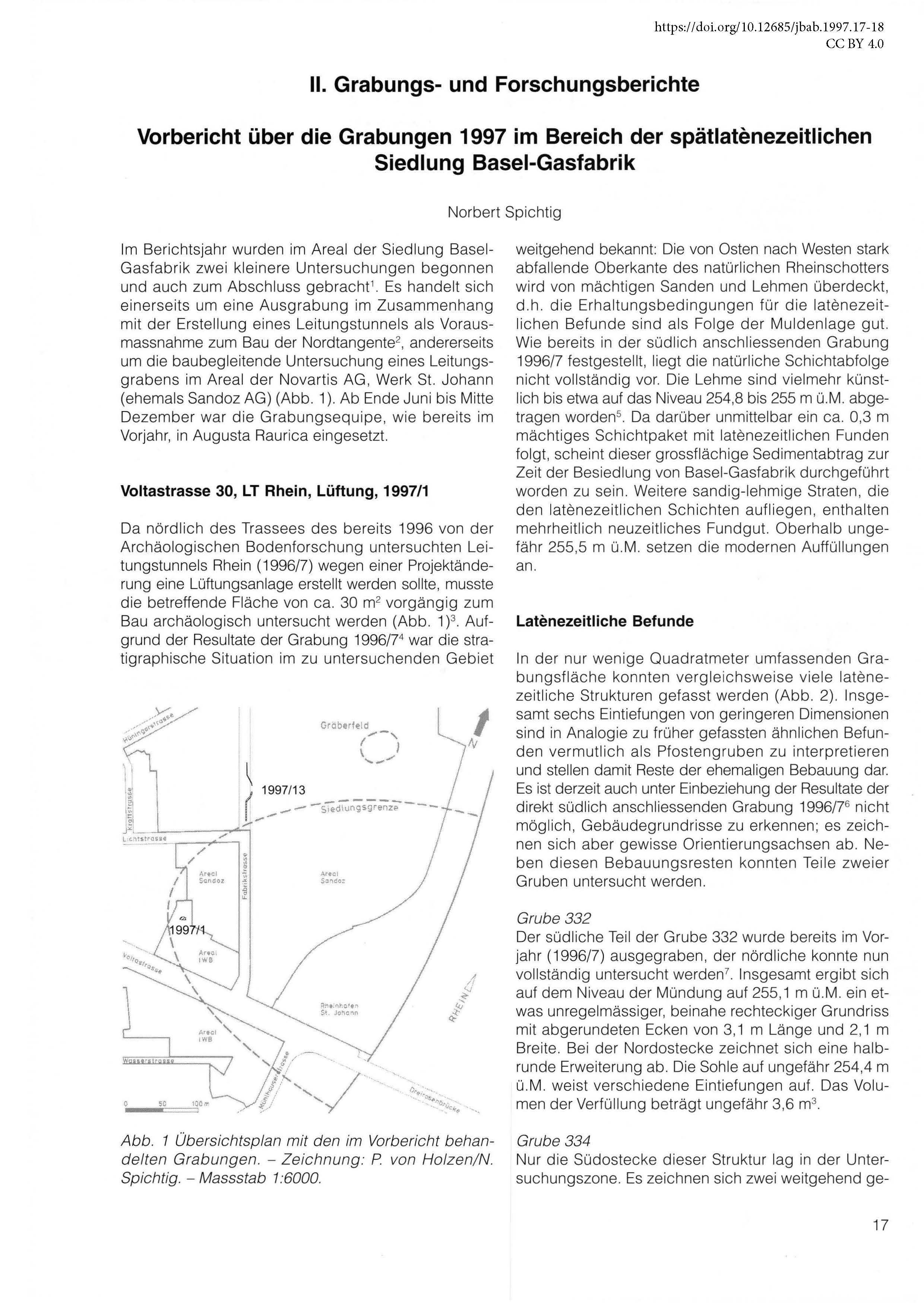 Erste Seite des Vorberichts zu den Grabungen in Basel-Gasfabrik