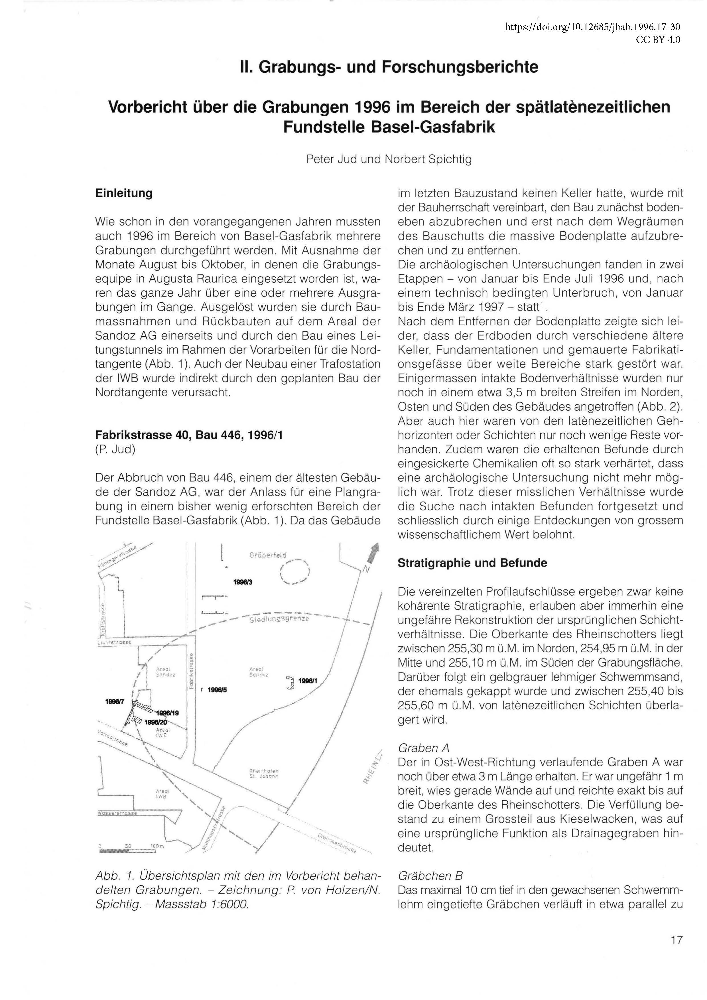 Erste Seite des Vorberichts zur Fundstelle Basel-Gasfabrik