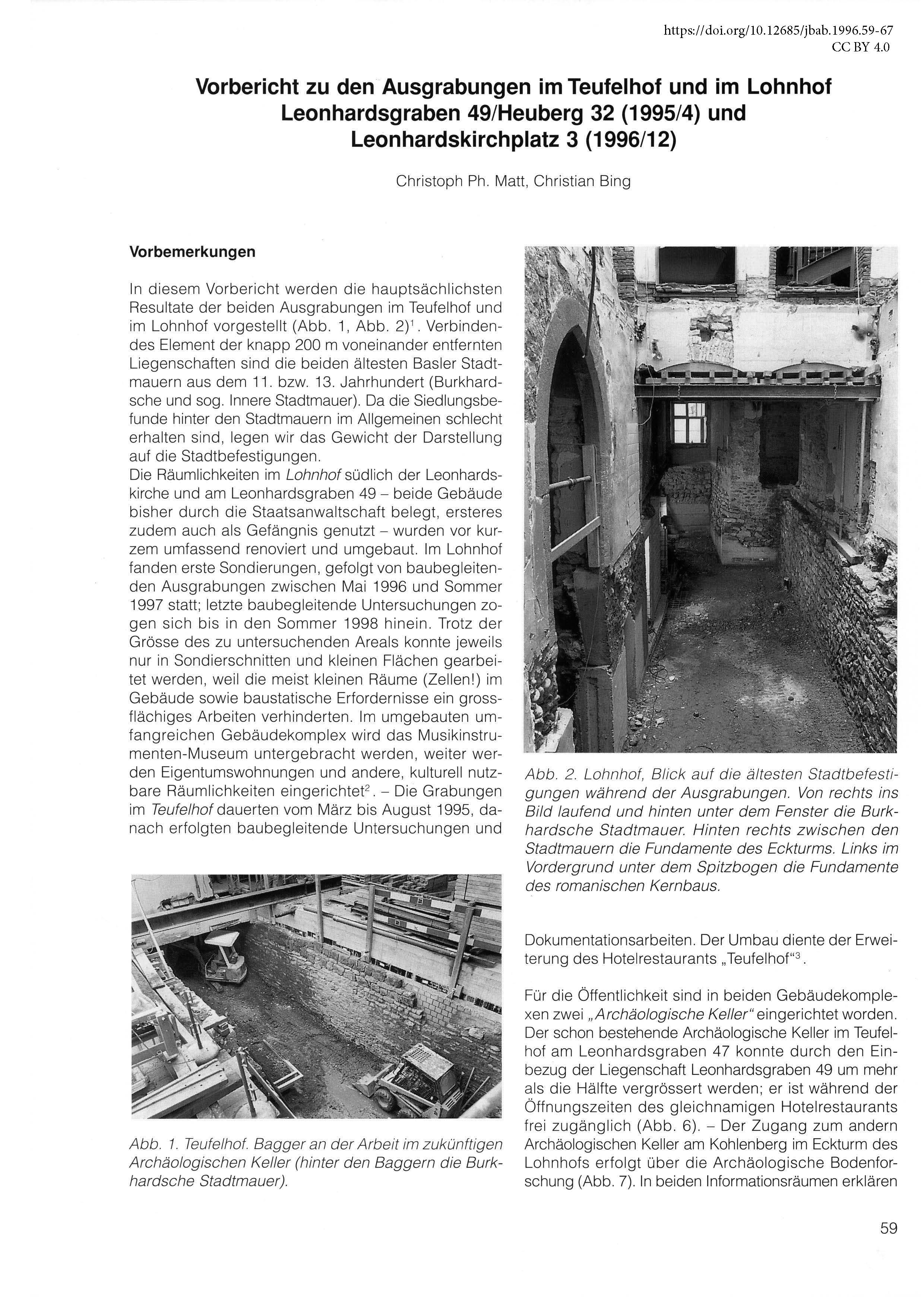 Erste Seite des Vorberichts über die Ausgrabungen im Teufelhof und Lohnhof