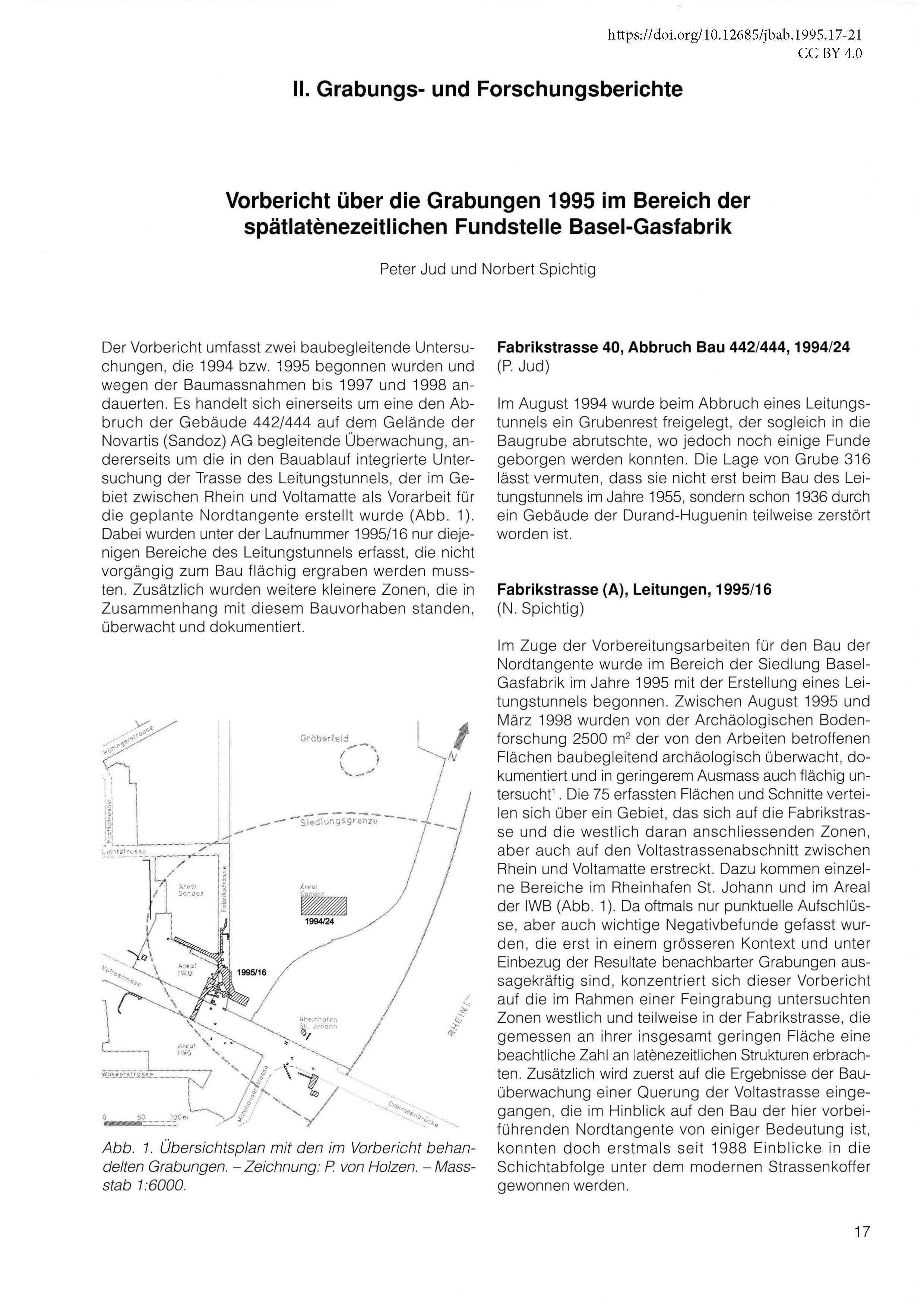 Erste Seite des Vorberichts über die Grabungen bei Basel-Gasfabrik