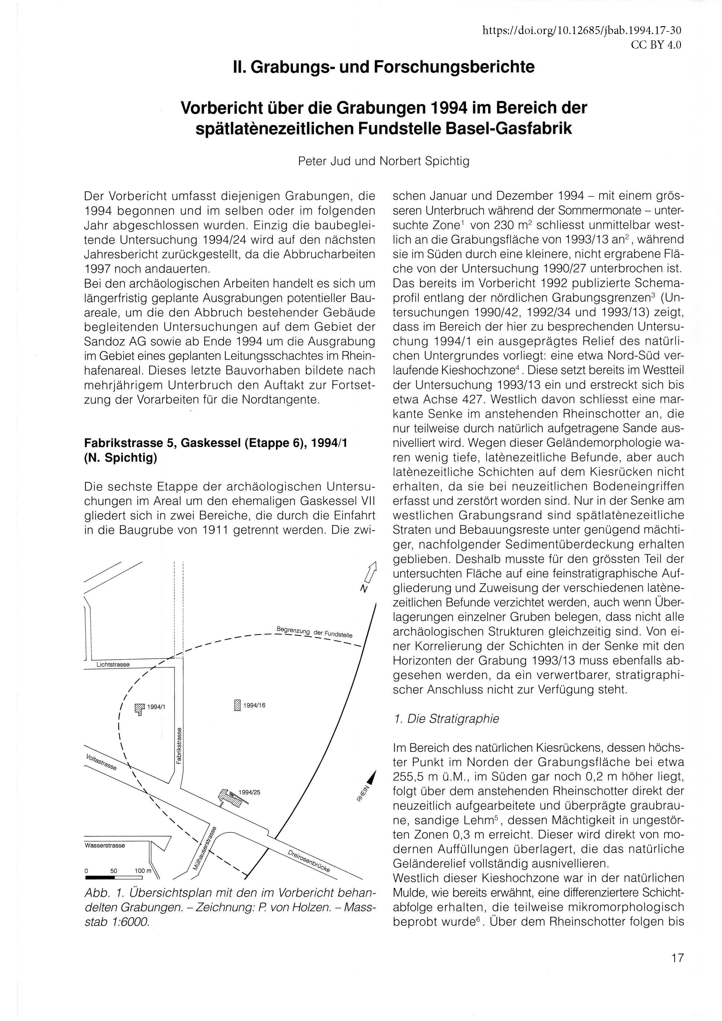 Erste Seite des Vorberichts über die Grabungen in Basel-Gasfabrik