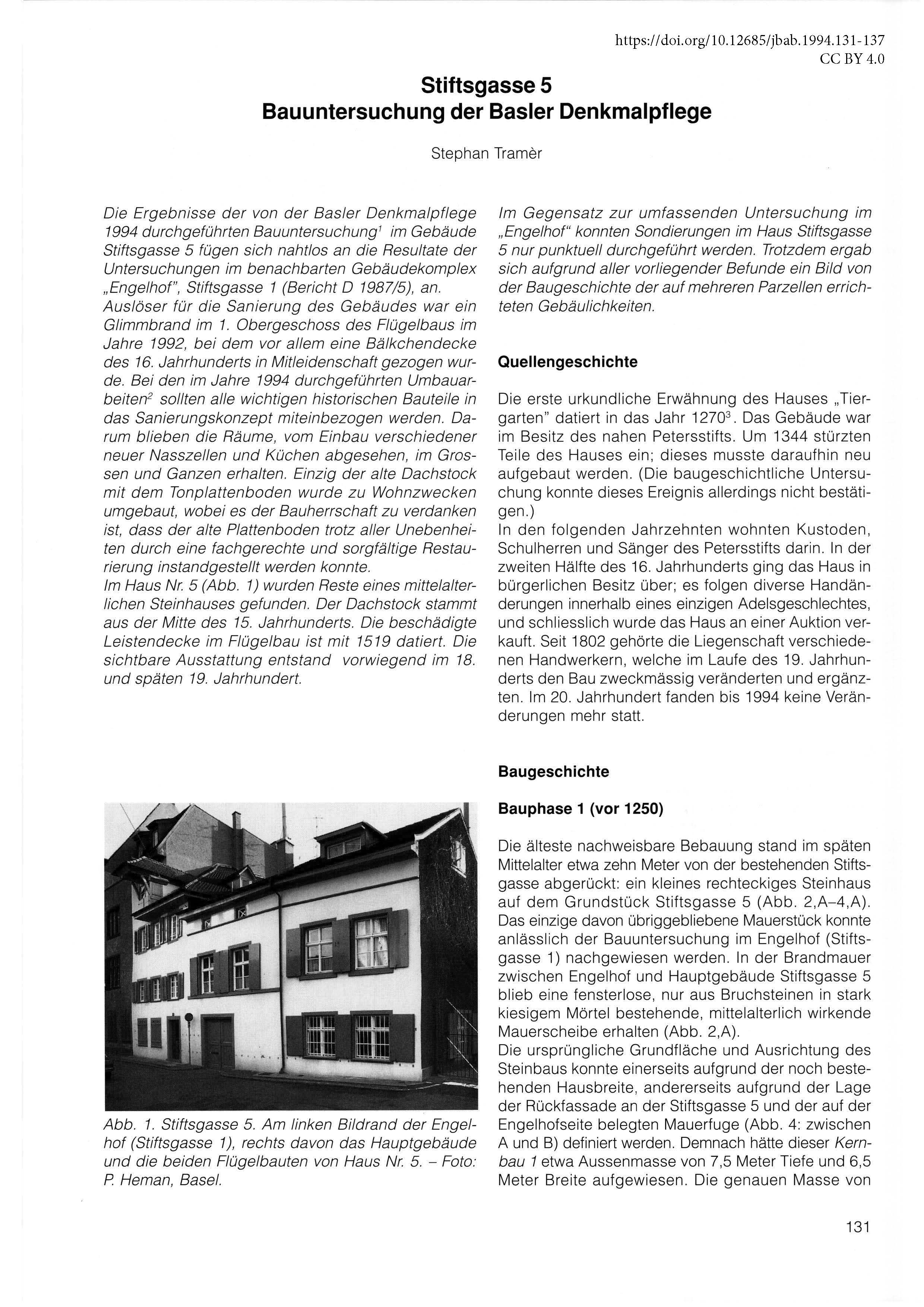 Erste Seite des Berichts über die Bauuntersuchung an der Stiftsgasse 5