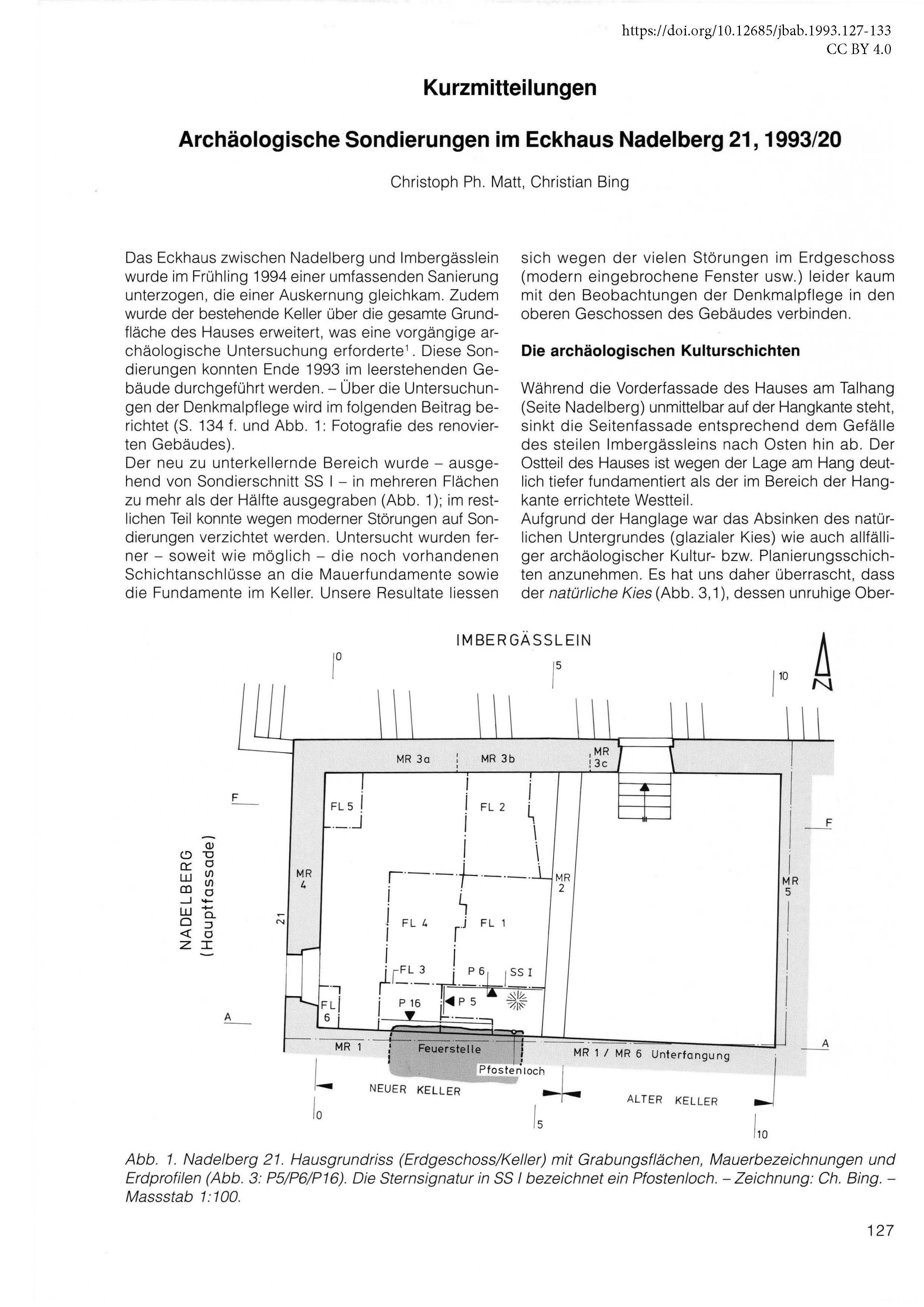 Erste Seite der Kurzmitteilung über die Archäologische Sondierungen im Eckhaus Nadelberg 21