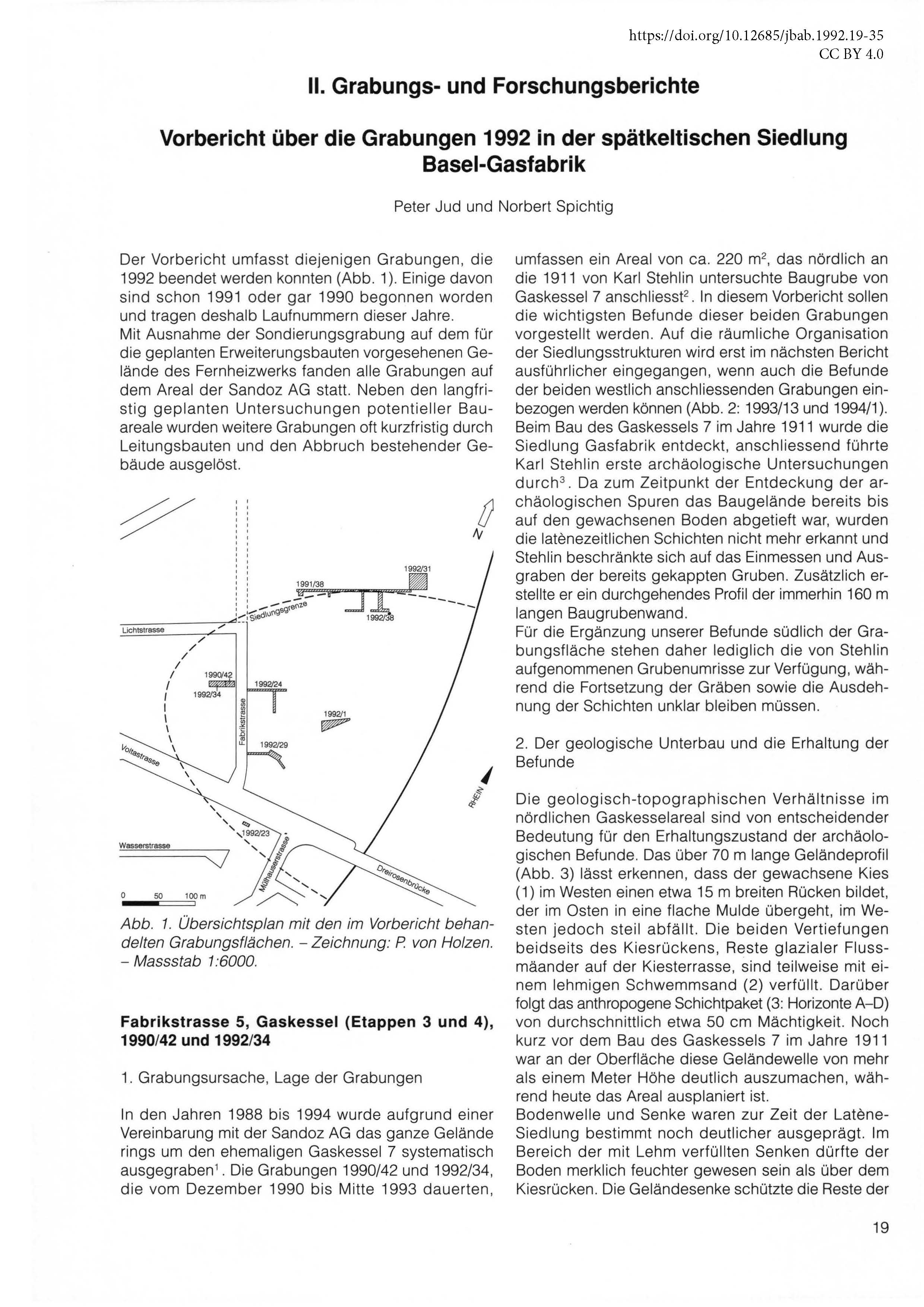 Erste Seite des Vorberichts über die Grabungen in der spätkeltischen Siedlung Basel-Gasfabrik