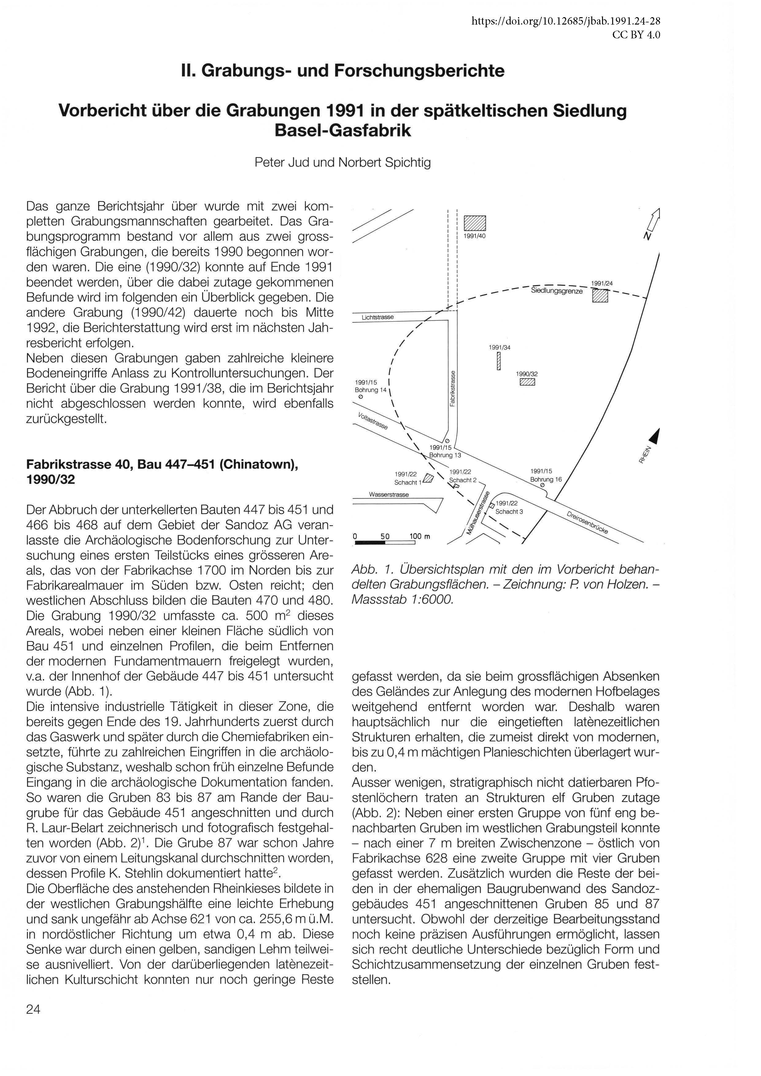 Erste Seite des Vorberichts über die Grabungen bei Basel-Gasfabrik