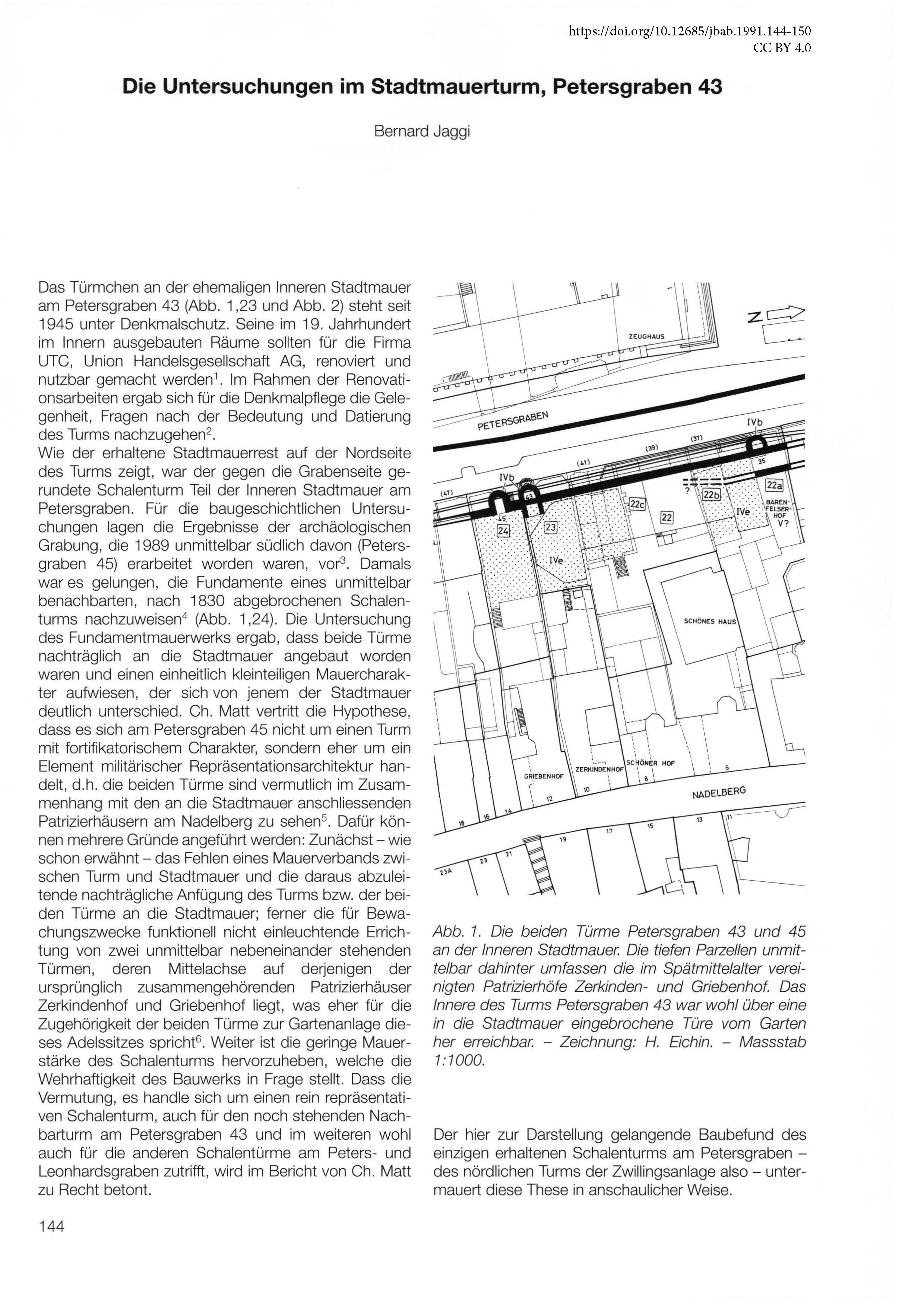 Erste Seite des Artikels über den Stadtmauerturm am Petersgraben