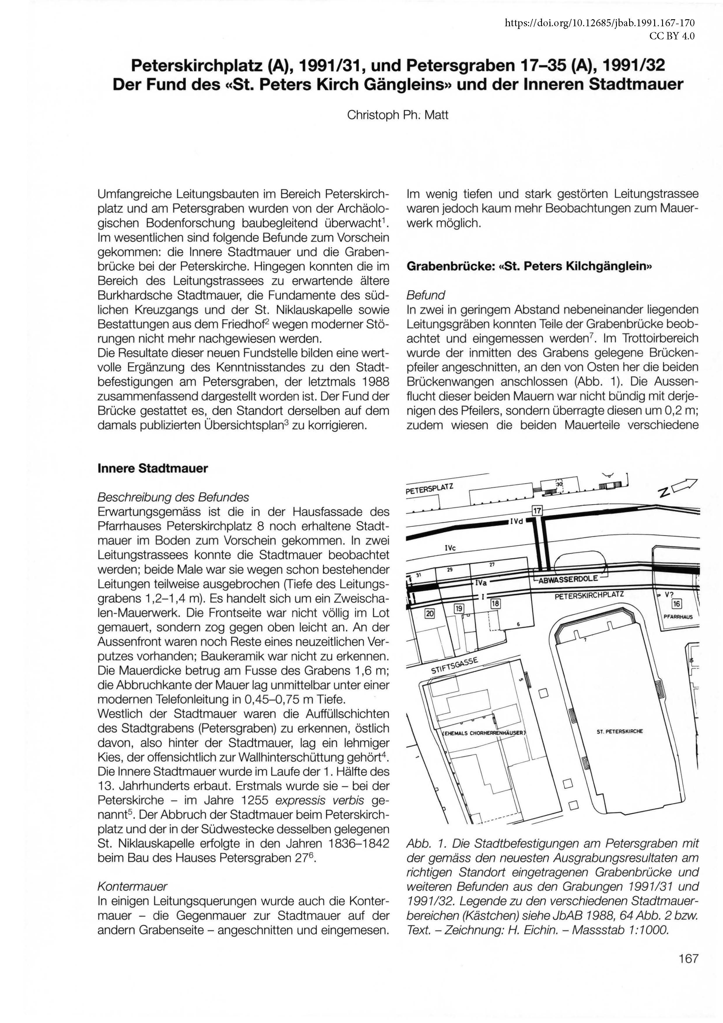Erste Seite des Artikels zum Artikel über die Innere Stadtmauer am Petersgraben