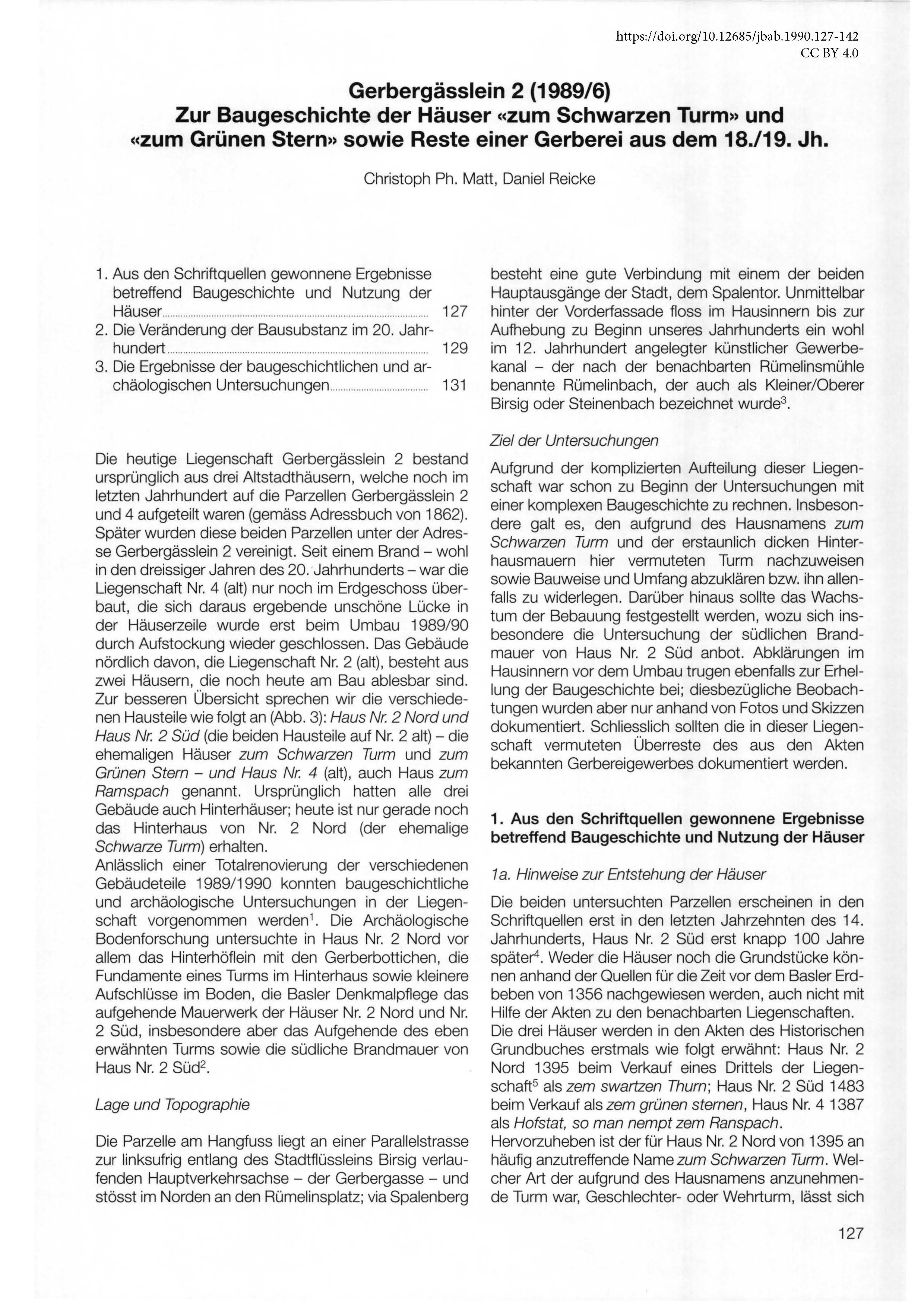 Erste Seite des Artikels über die Untersuchungen in der Liegenschaft Gerbergässlein 2