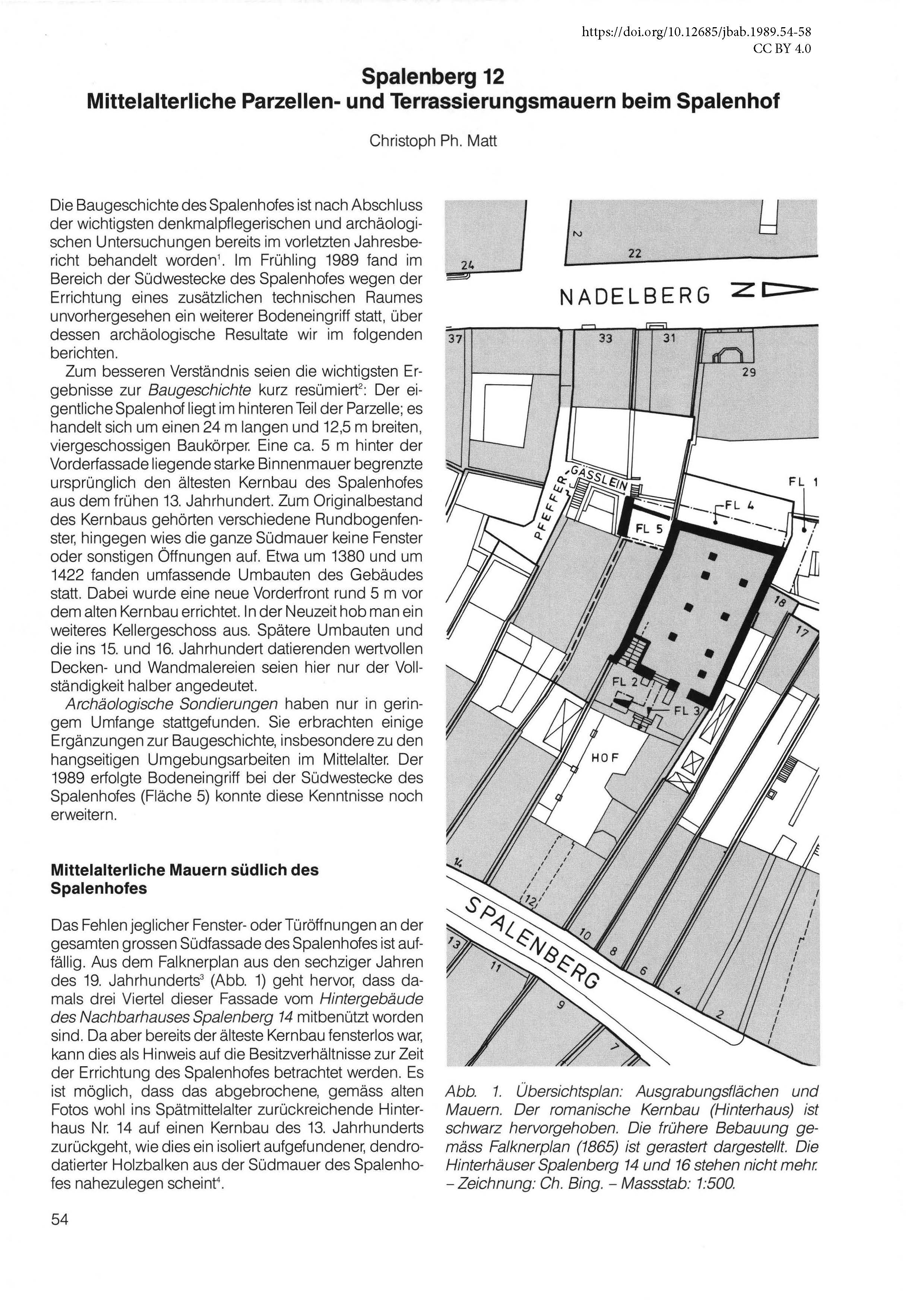 Erste Seite des Artikels über die mittelalterlichen Parzellen- und Terrassierungsmauern beim Spalenhof