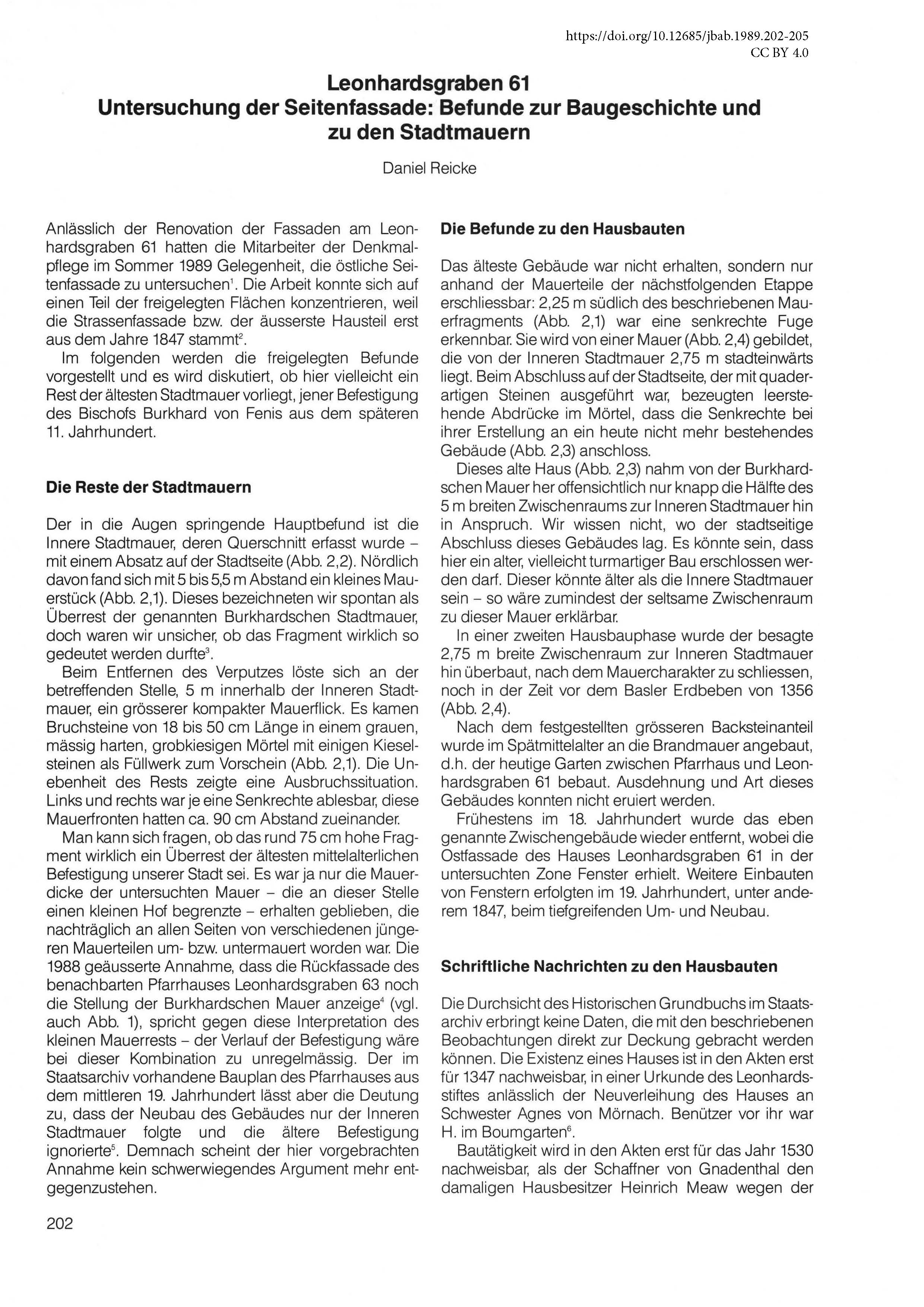 Erste Seite des Artikels über die Befunde am Leonhardsgraben 61