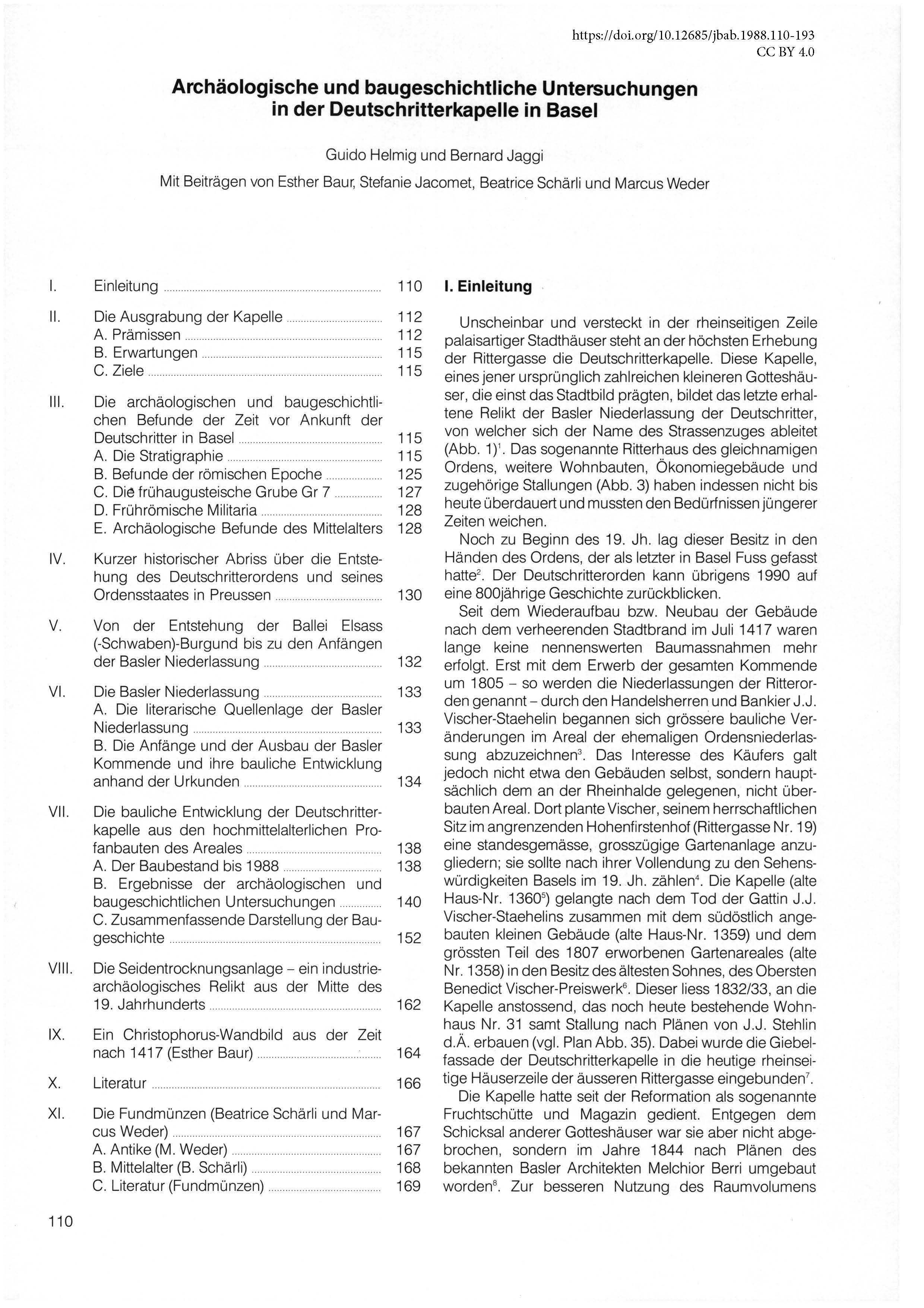 Erste Seite des Artikels über die archäologischen und baugeschichtlichen Untersuchungen in der Deutschritterkapelle