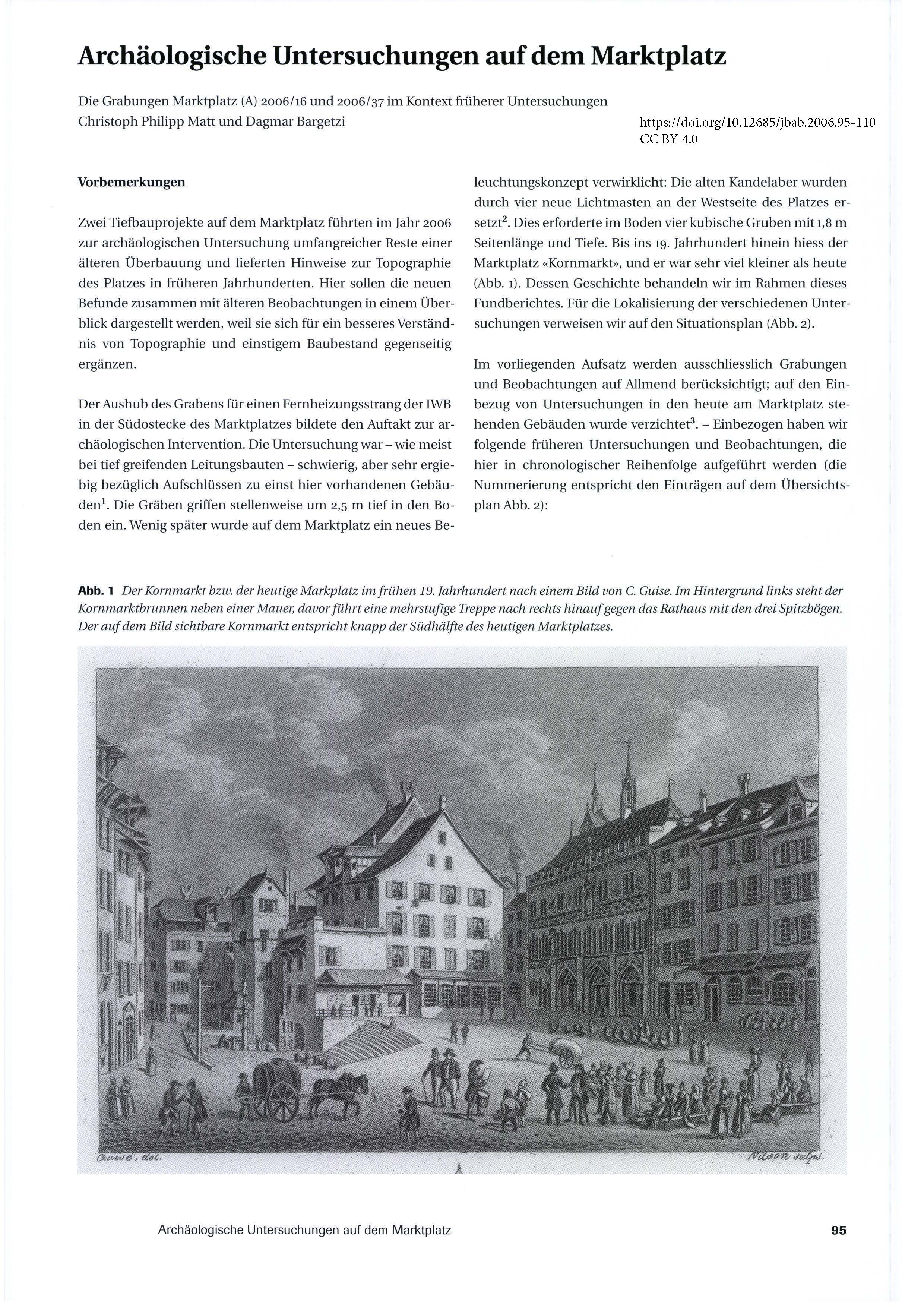 Der Kornmarkt bzw. der heutige Markplatz im frühen 19. Jahrhundert nach einem Bild von C. Guise